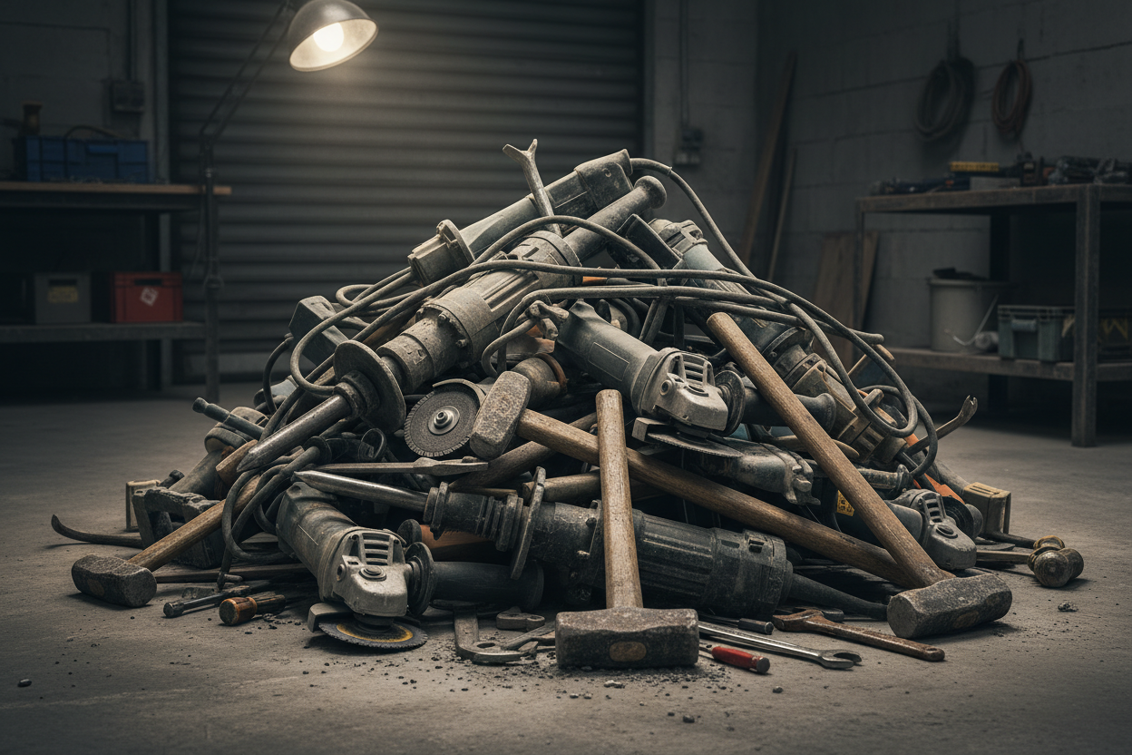 demolition power tools and reg tools in a pile