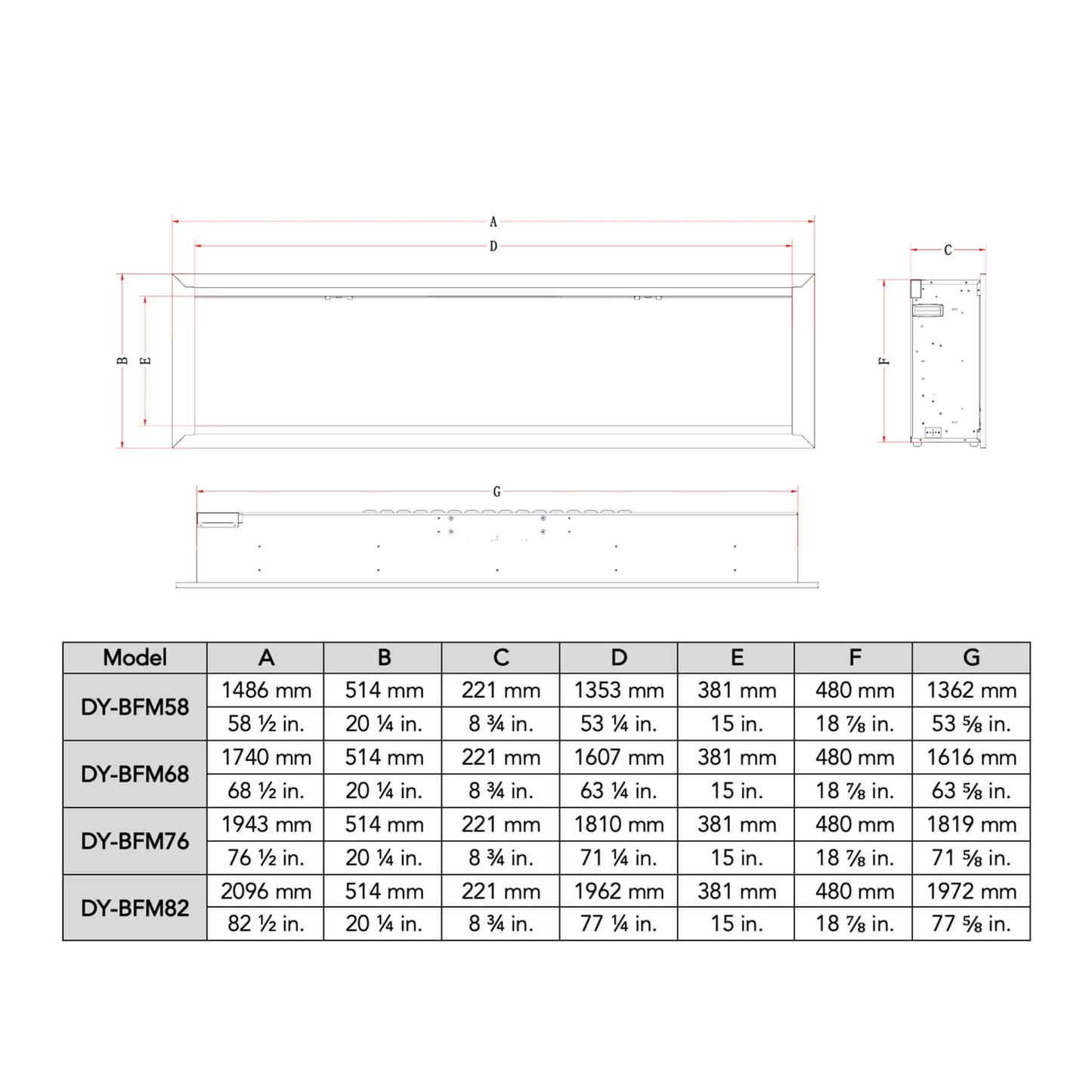 Dynasty Allegro 58" Smart Linear Electric Fireplace With Heater Timer Settings [DY-BFM58] (SAK23948)