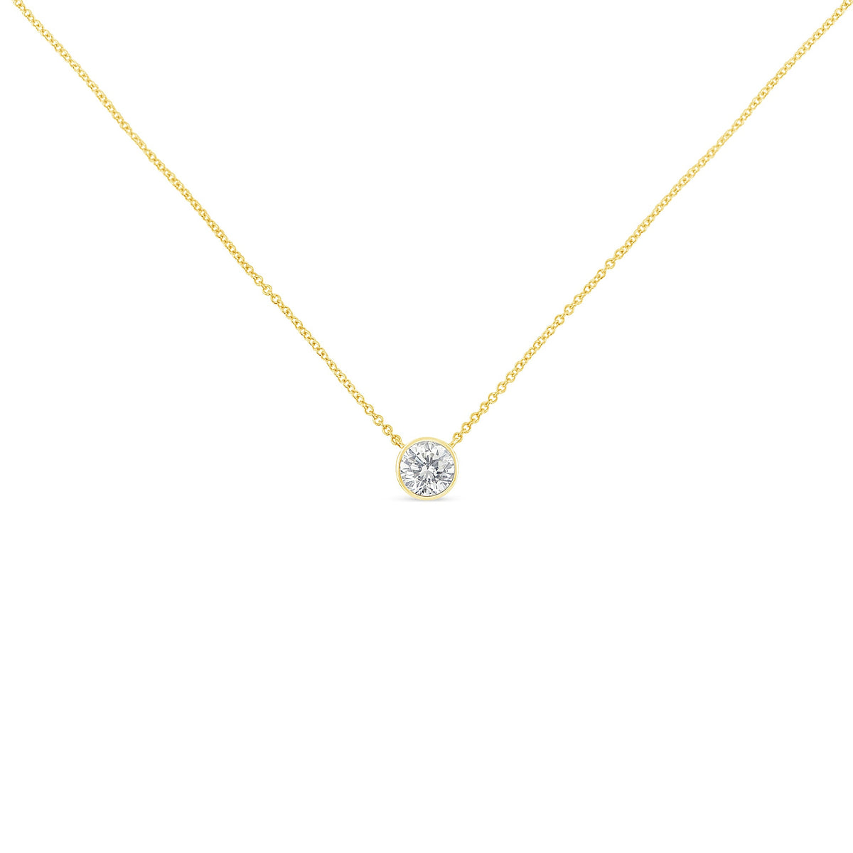 10K Yellow Gold 1/3 Carat Round Brilliant-Cut Diamond Modern Bezel-Set Solitaire 16"-18" Pendant Necklace (H-I Color, SI2-I1 Clarity)