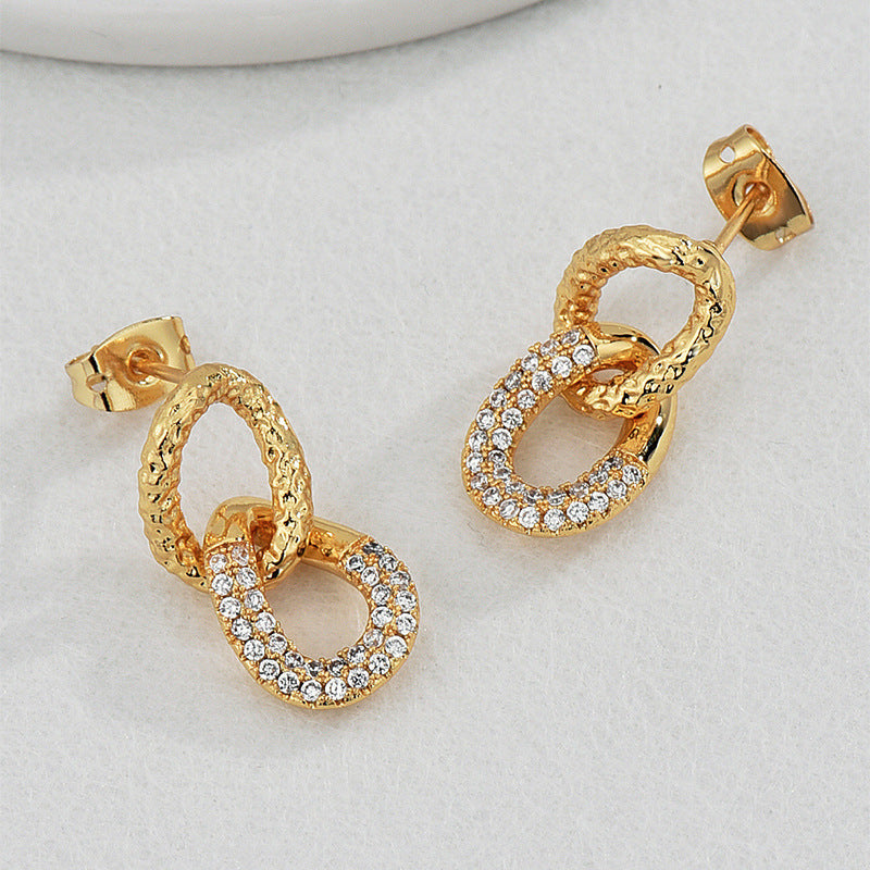 Retro Double Ring Zircon Studs