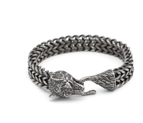Black Wolf Head Cuban Chain Bracelet