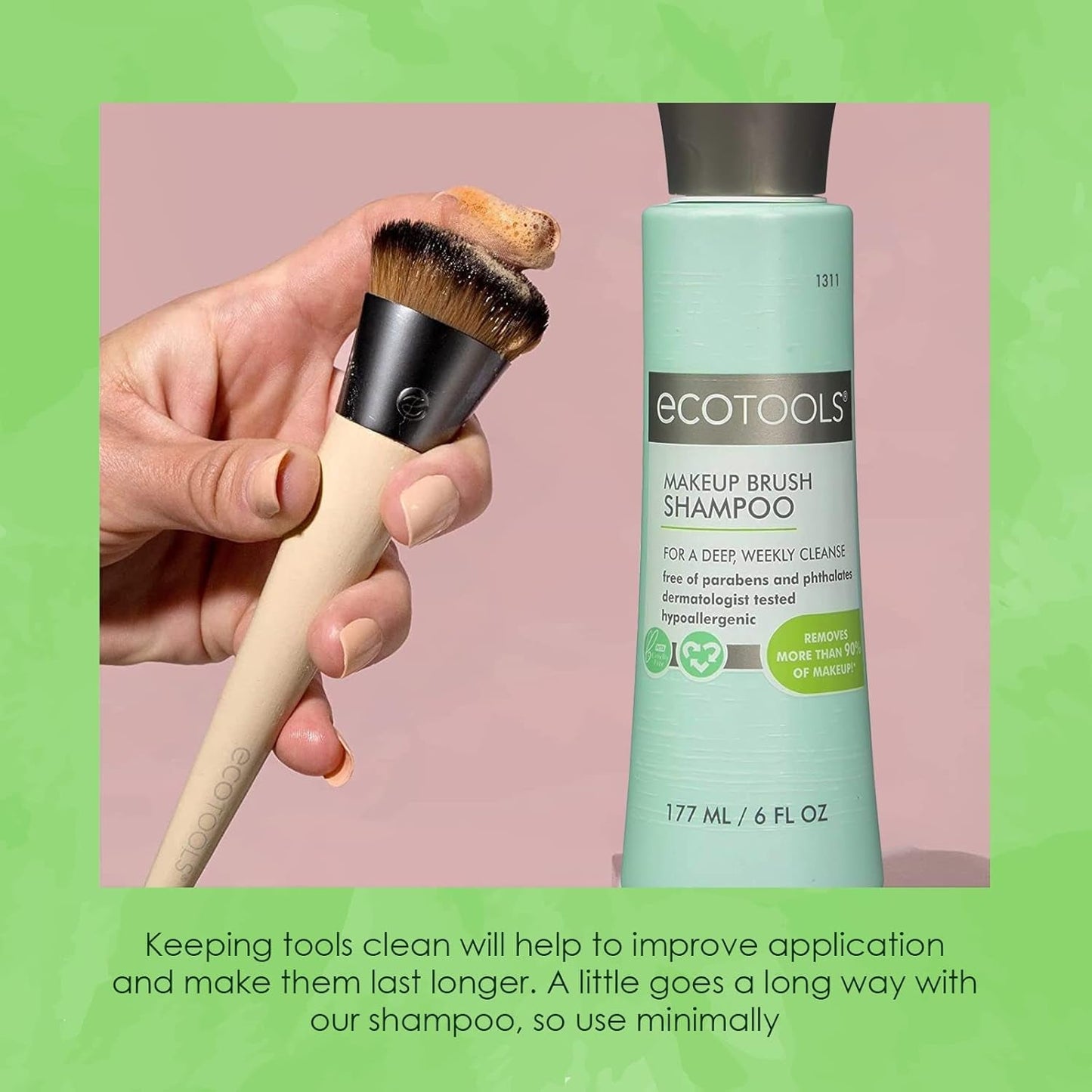 EcoTools Makeup Brush Shampoo – Gentle Plant-Based Cleaner for Makeup Brushes & Sponges | 2 Pack, 6 oz Bottles | Vegan, Hypoallergenic, Eco-Friendly