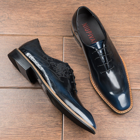 Short Laser Carved Calf Head Leather Shoes