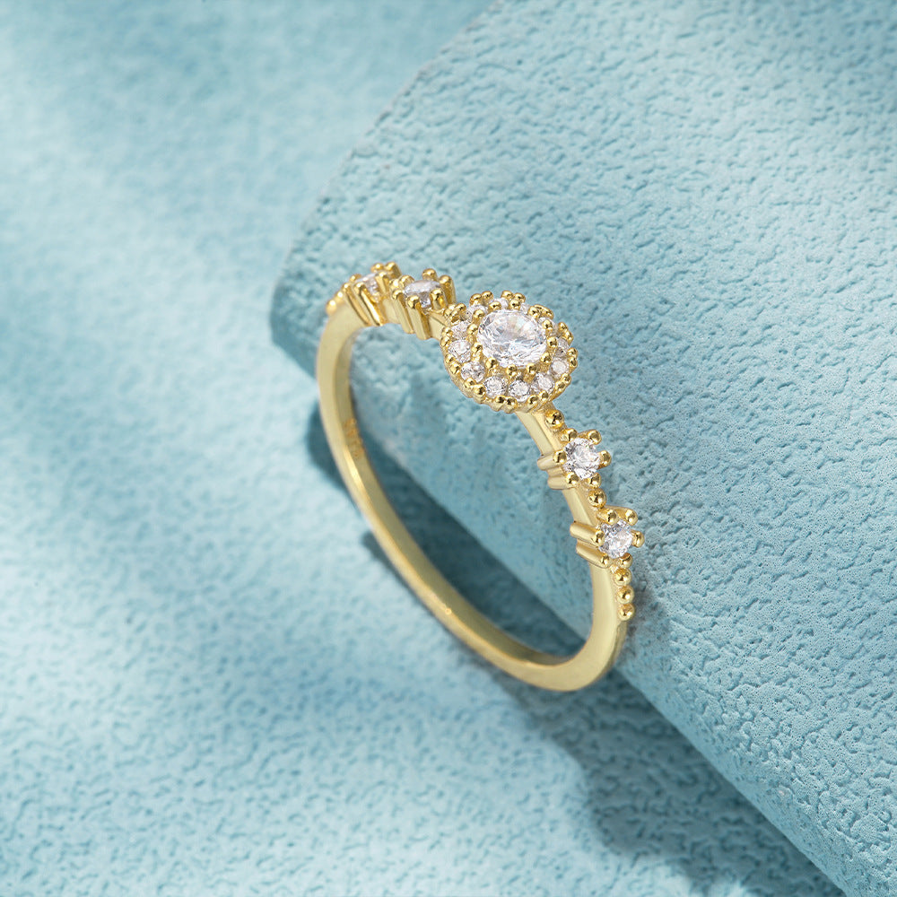 Lux Flower Rhinestone 925 Silver Proposal Ring