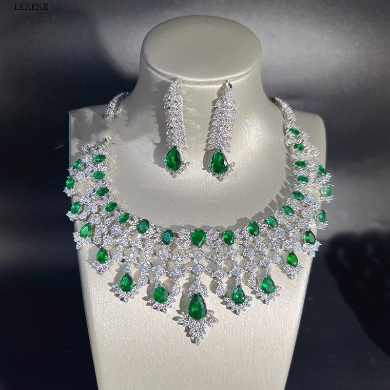 Green Waterdrop Zircon Jewelry Set