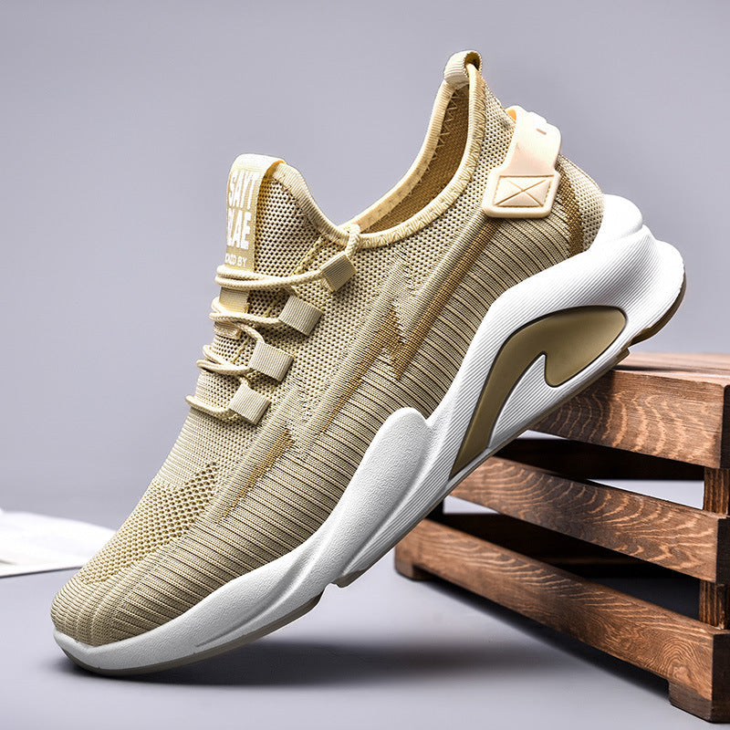 Fashionable Men's Shoes Summer New Breathable Student Casual Shoes Thin, Lightweight, Low cut, Fashionable Thick Bottom Flyknit Sports Shoes