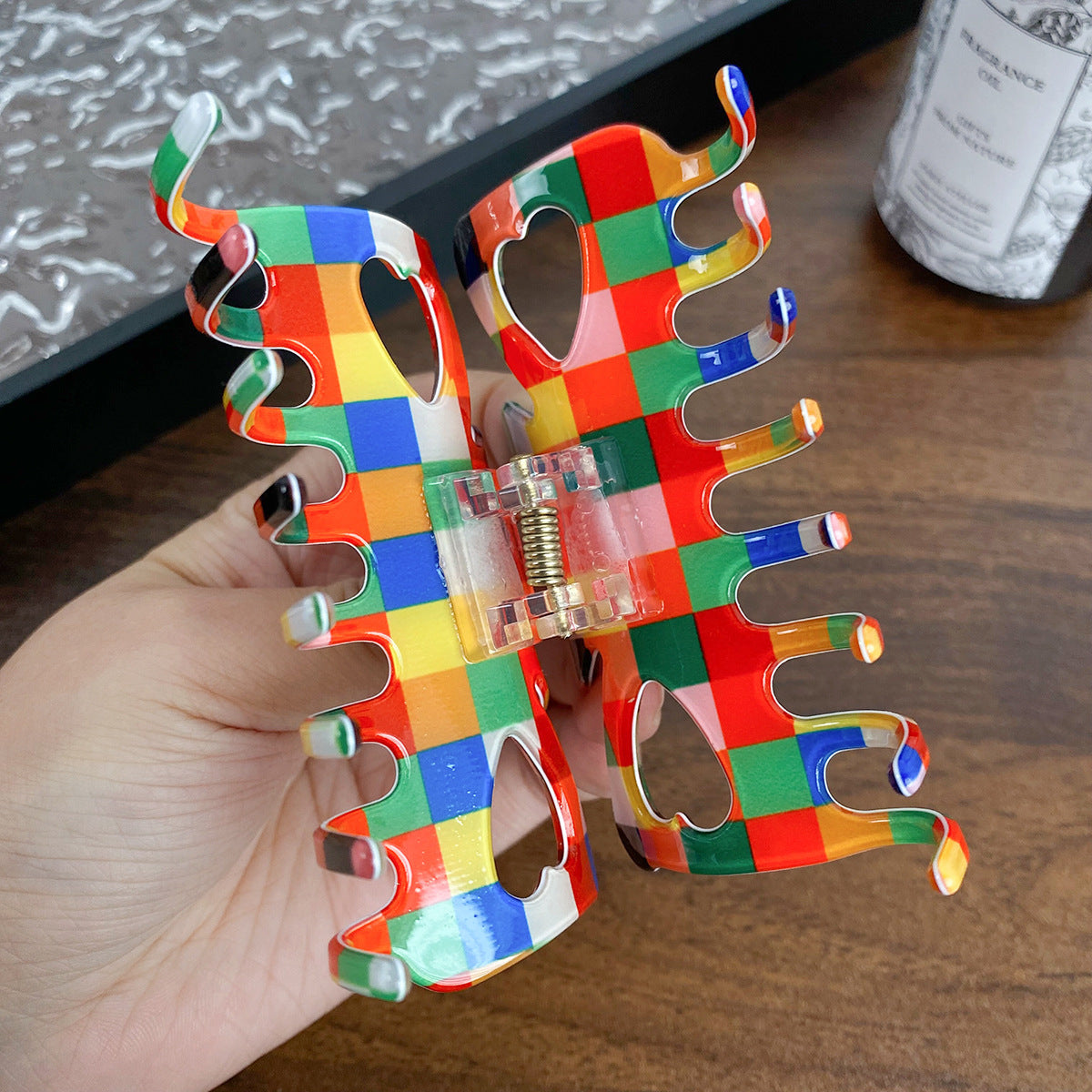 Chessboard Lattice Hair Clip Elegant Acetic Acid