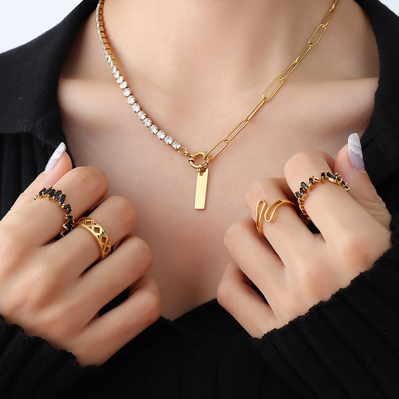 Square Strip Pendant Stainless Steel Necklace