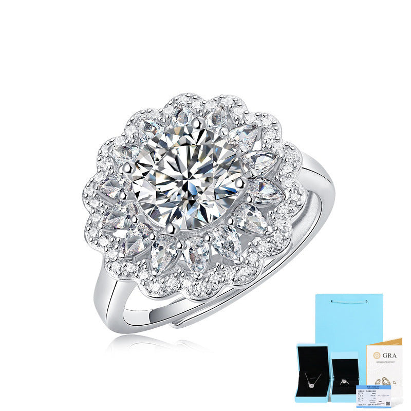 Adjustable S925 Silver Moissanite Flower Ring
