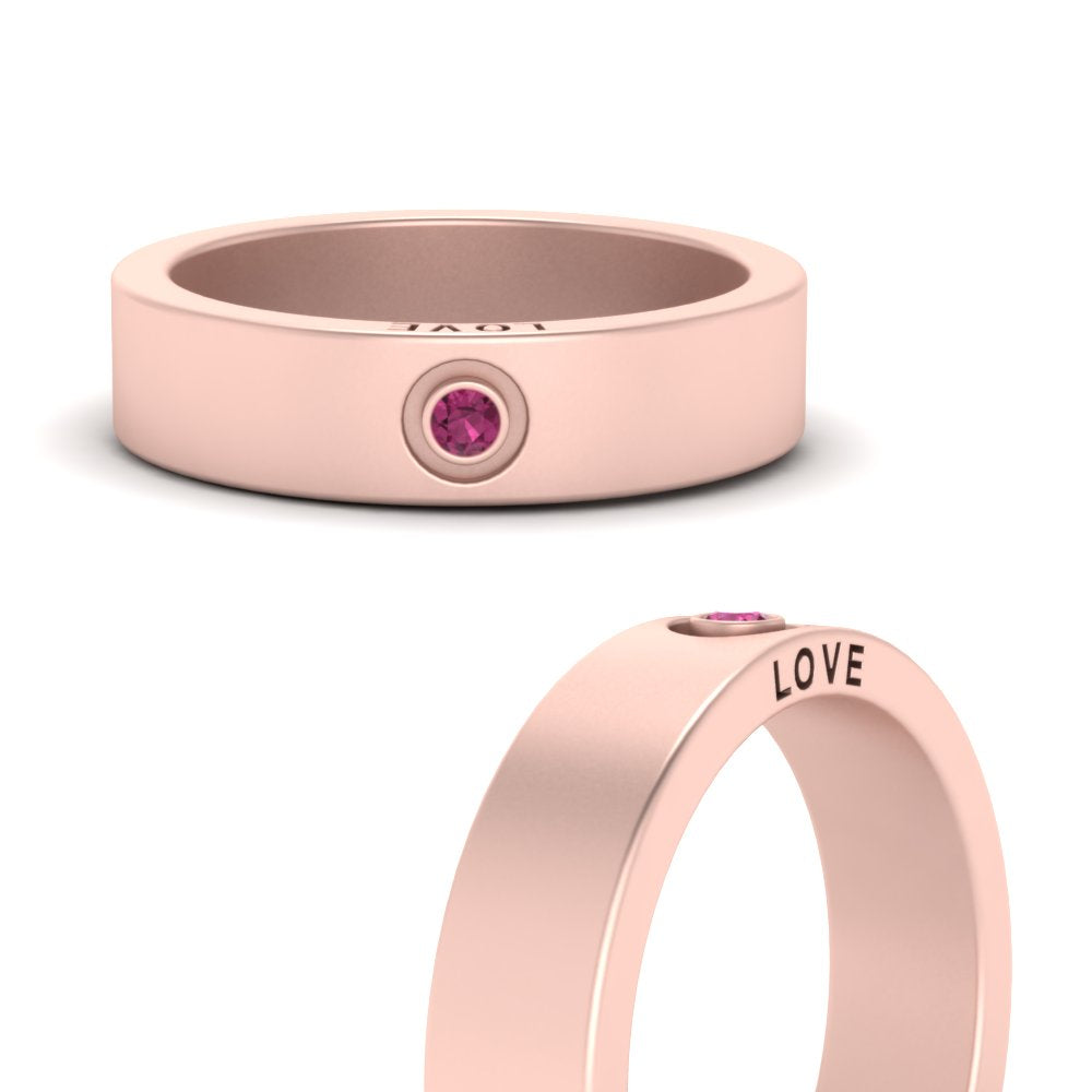 Flat Single Stone Mens Band Engraved