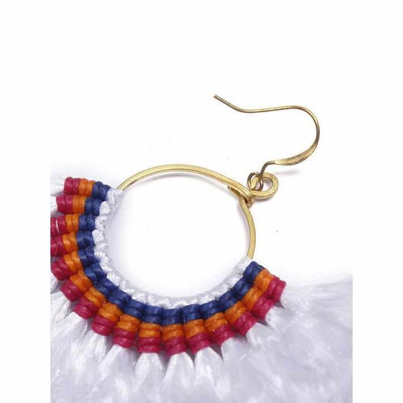 Half Moon Silk Tassel Earrings - Thailand