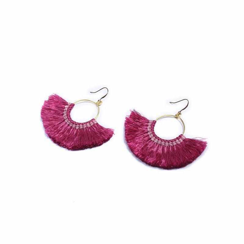 Half Moon Silk Tassel Earrings - Thailand