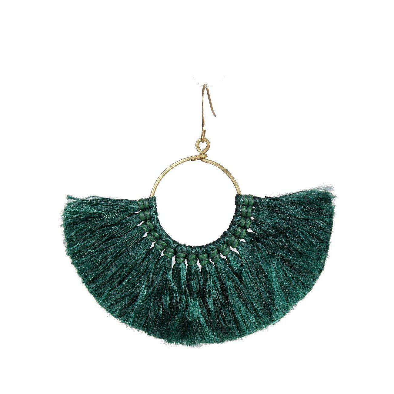 Half Moon Silk Tassel Earrings - Thailand