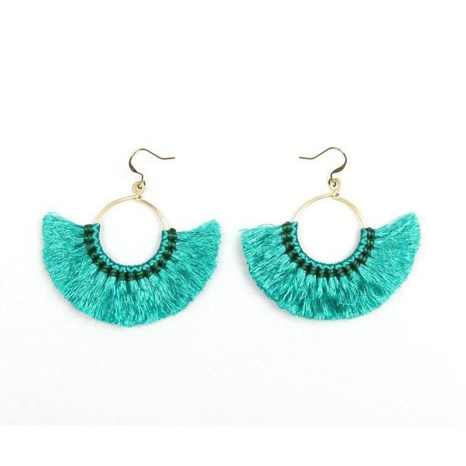 Half Moon Silk Tassel Earrings - Thailand