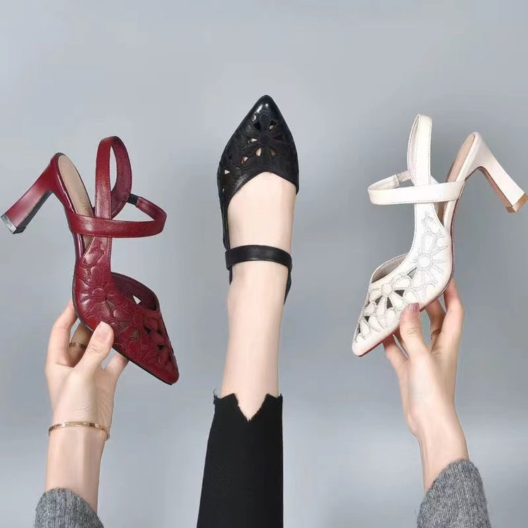 High heeled sandals with pointed hollow high heels for women