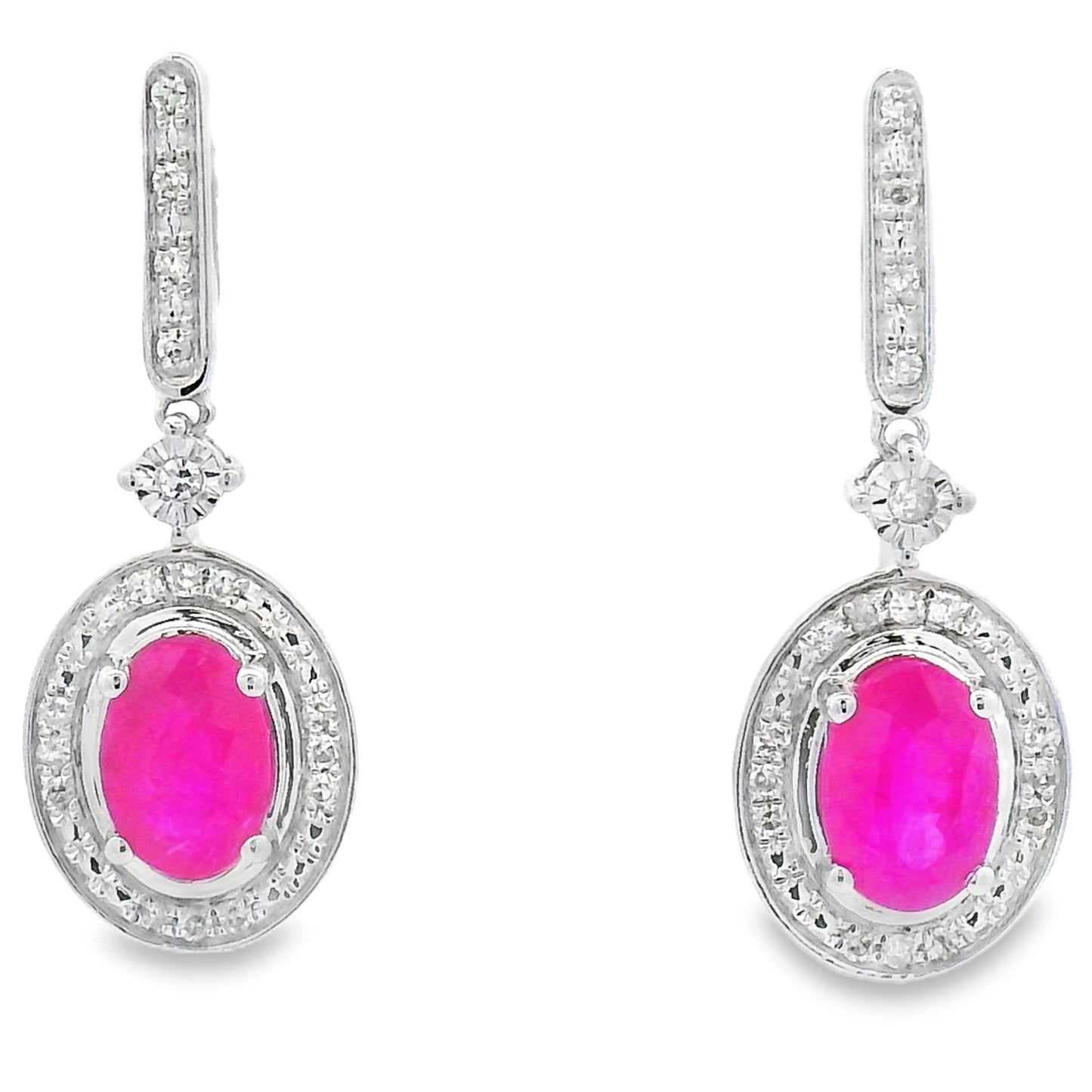 1.40ct Ruby Diamond Dangle Earrings 10KT White Gold