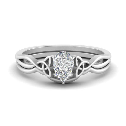 Pear Shaped Infinity Celtic Solitaire Wedding Set
