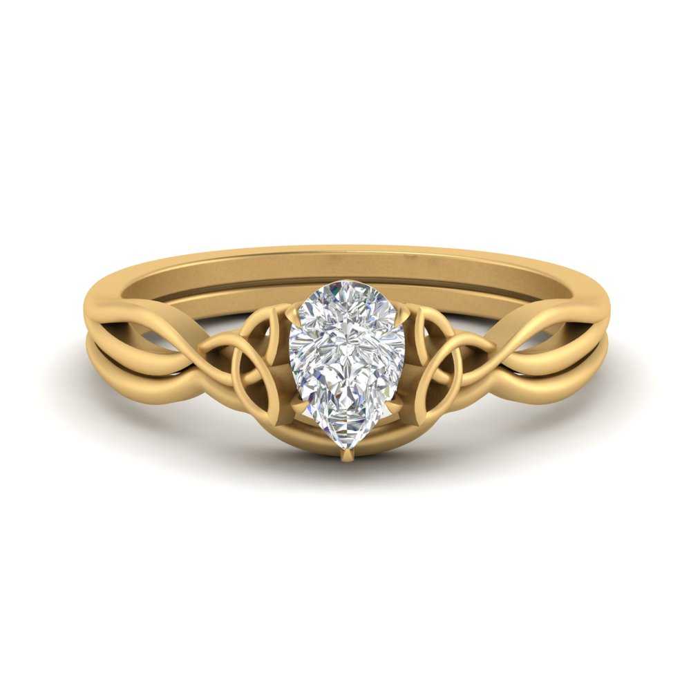 Pear Shaped Infinity Celtic Solitaire Wedding Set