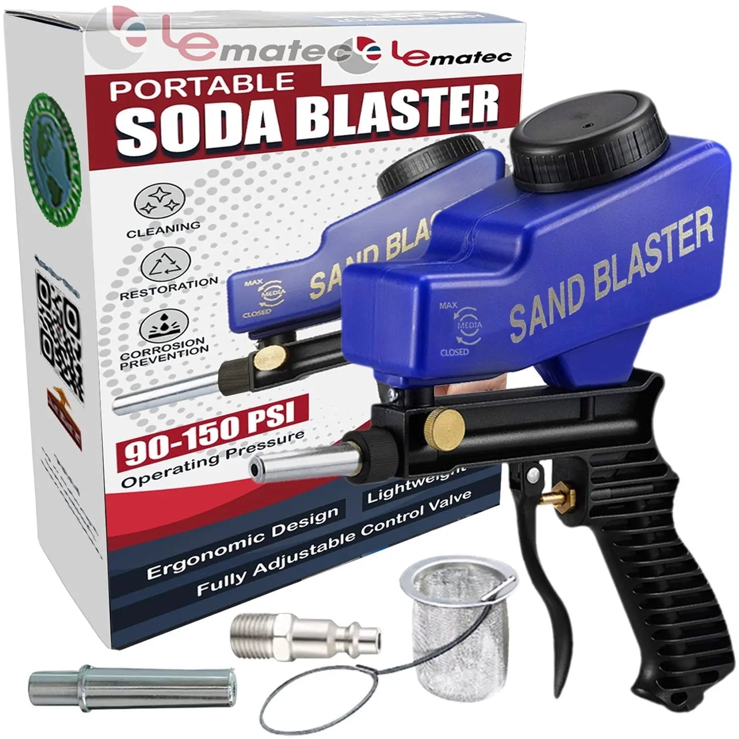 Professional Soda Blaster Kit - 150 PSI Multi-Media with Steel Nozzle (AS118)