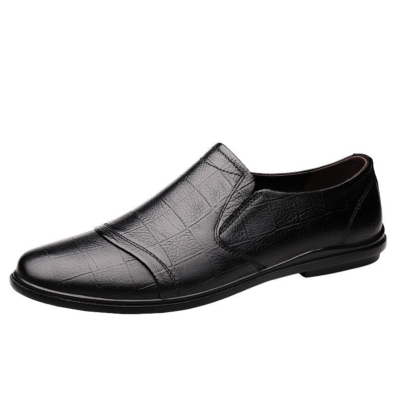 Men's bean shoes, genuine leather, fashionable, trendy, casual, youth flat bottom, low top lazy shoes