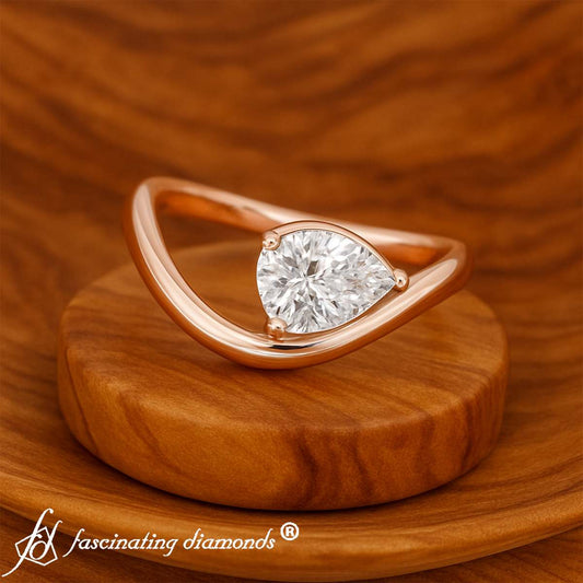 Curve Wave Pear Shaped Solitaire Diamond Ring