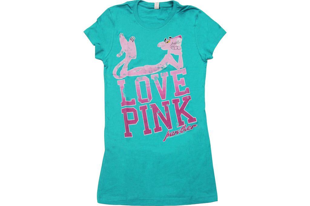 Pink Panther Love Pink Juniors Turquoise T-Shirt