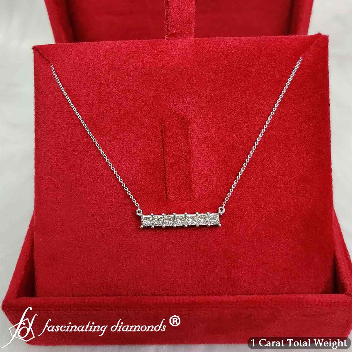 Princess Cut Horizontal Bar Pendant