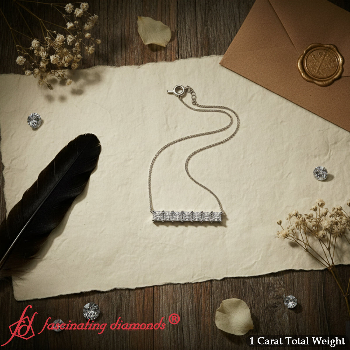 Princess Cut Horizontal Bar Pendant