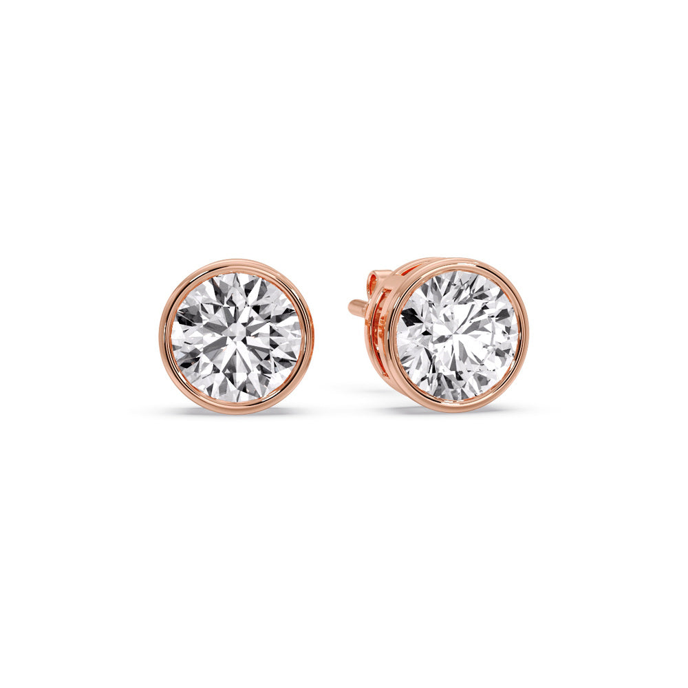 Round Cut Stud Bezel Set Earring