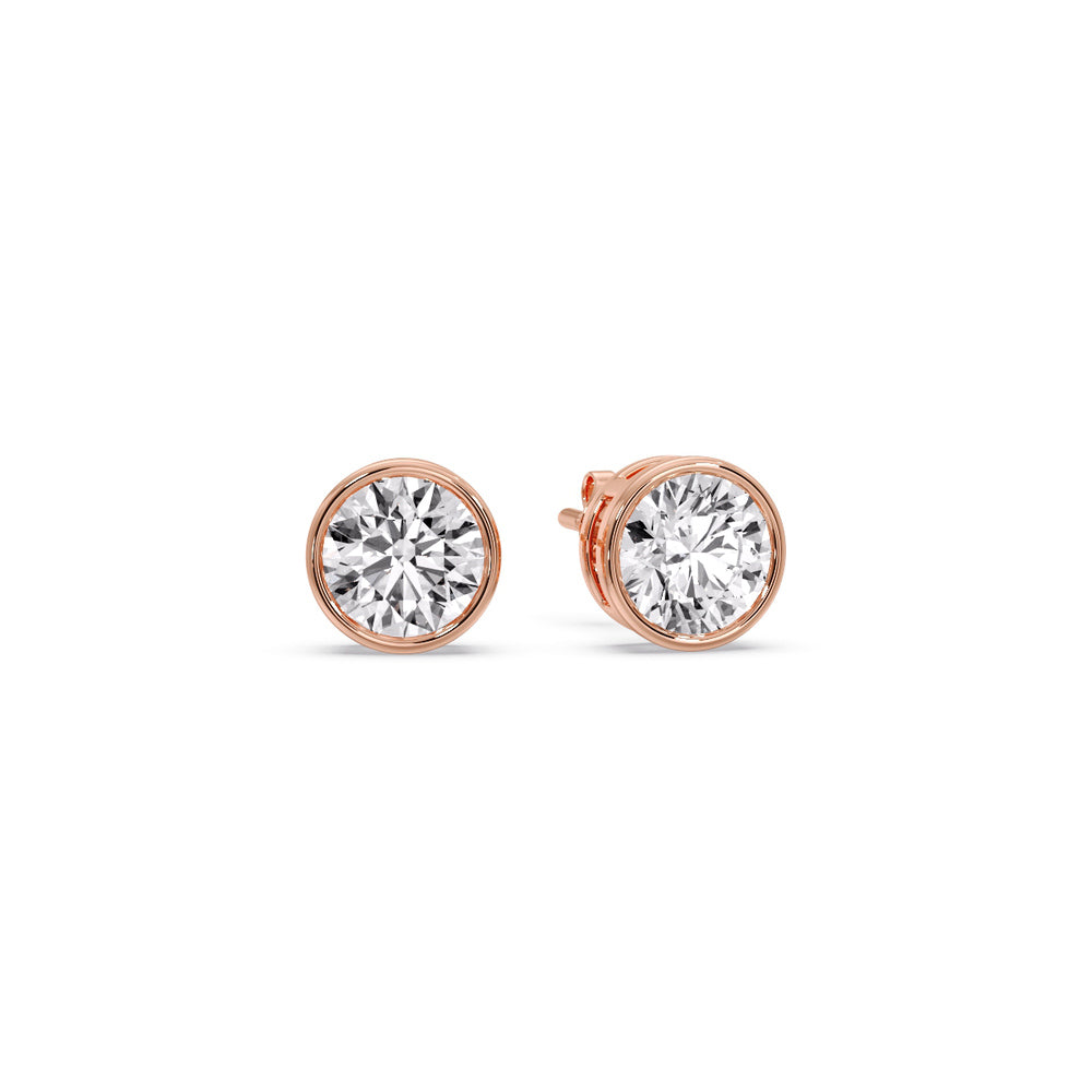Round Cut Stud Bezel Set Earring