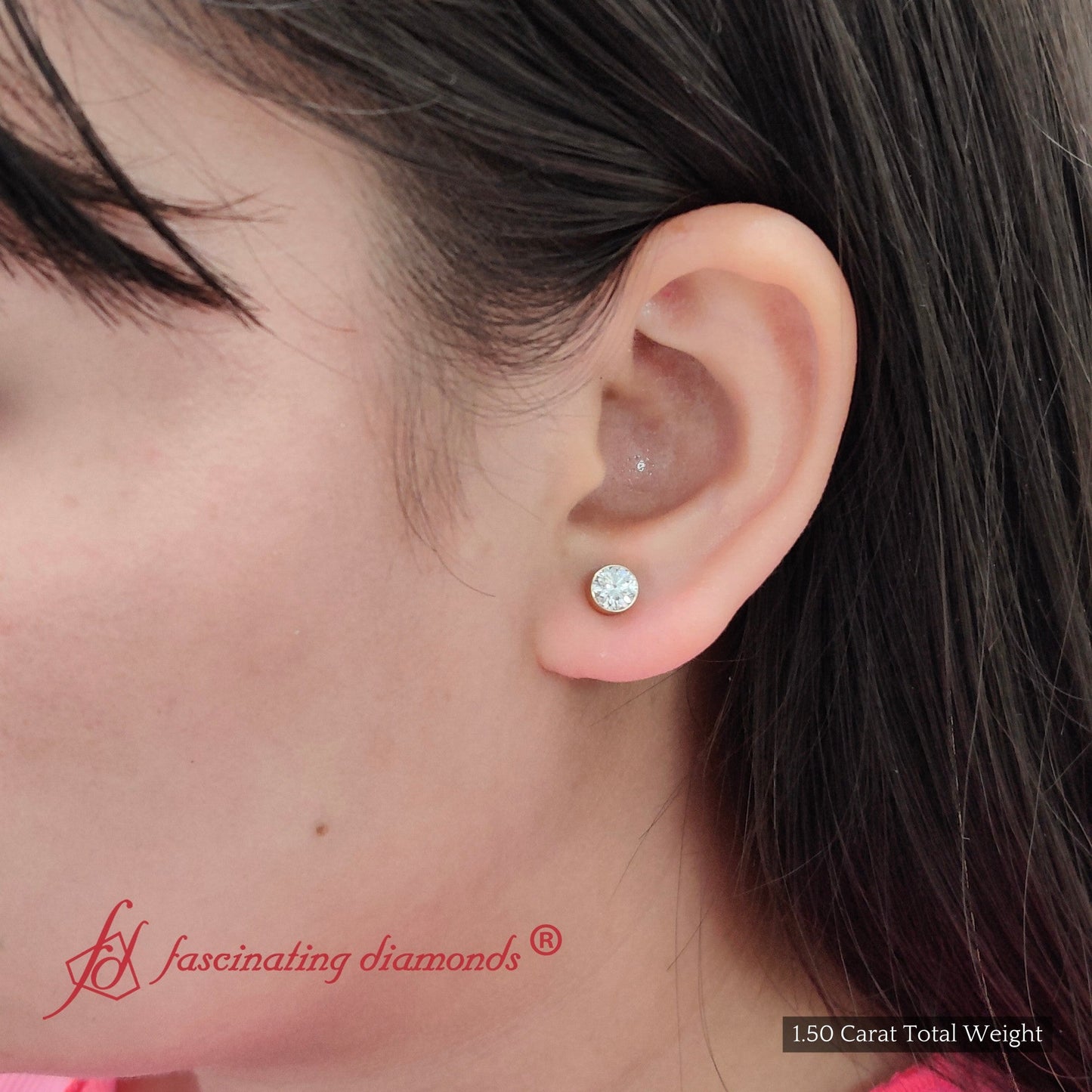 Round Cut Stud Bezel Set Earring