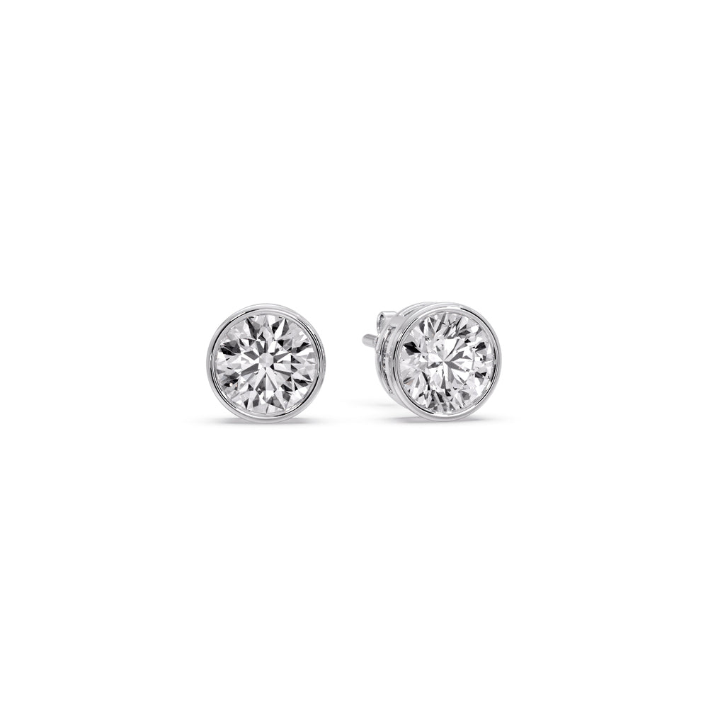 Round Cut Stud Bezel Set Earring