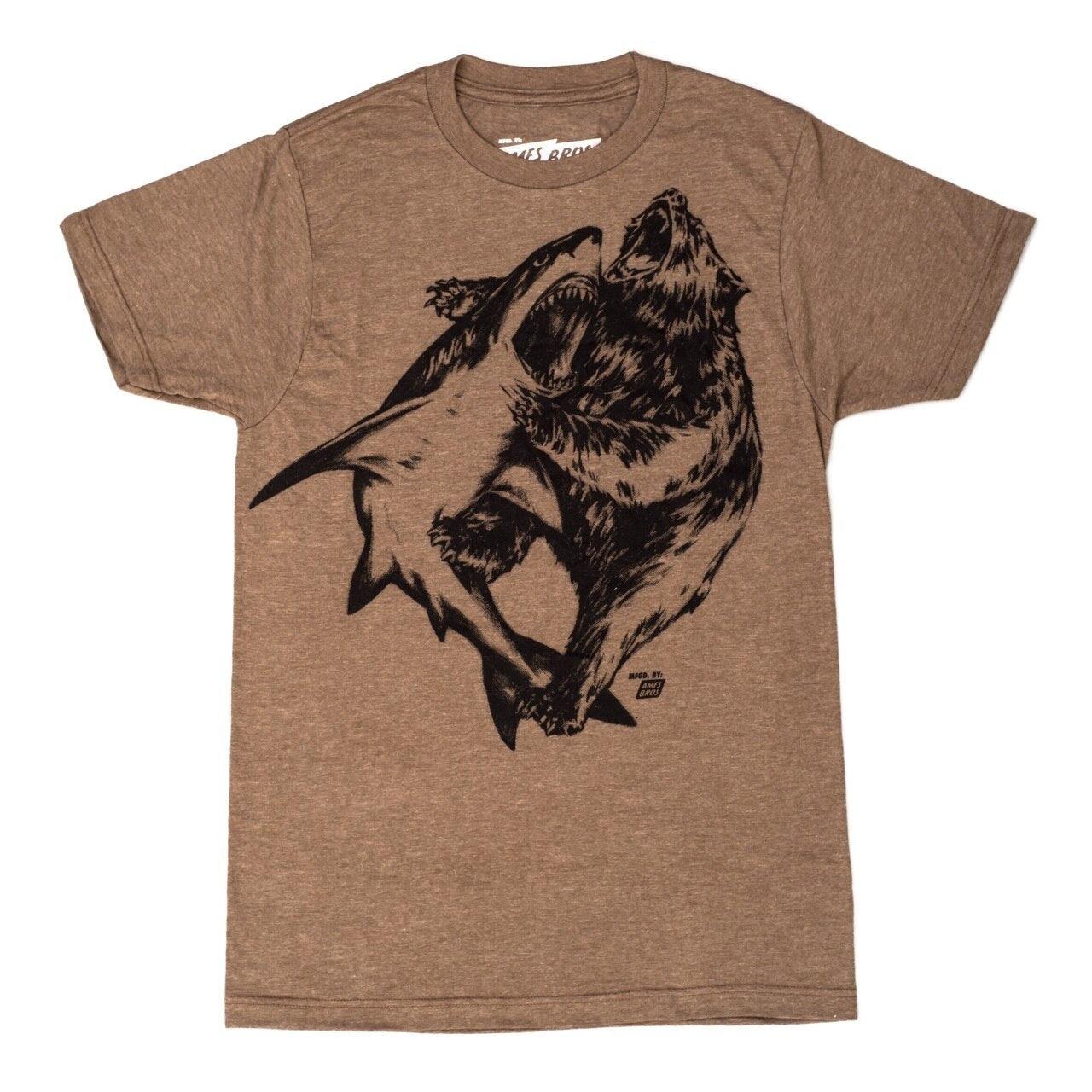 Shark vs. Bear Heather Brown Adult T-shirt