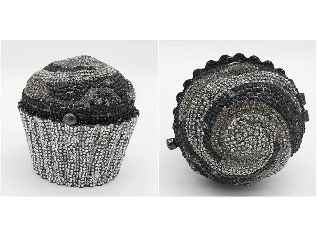 Women Blue Cupcake Evening Bag Crystal Clutch Purses Wedding Bridal Rhinestone Handbag Party Minaudiere Bag